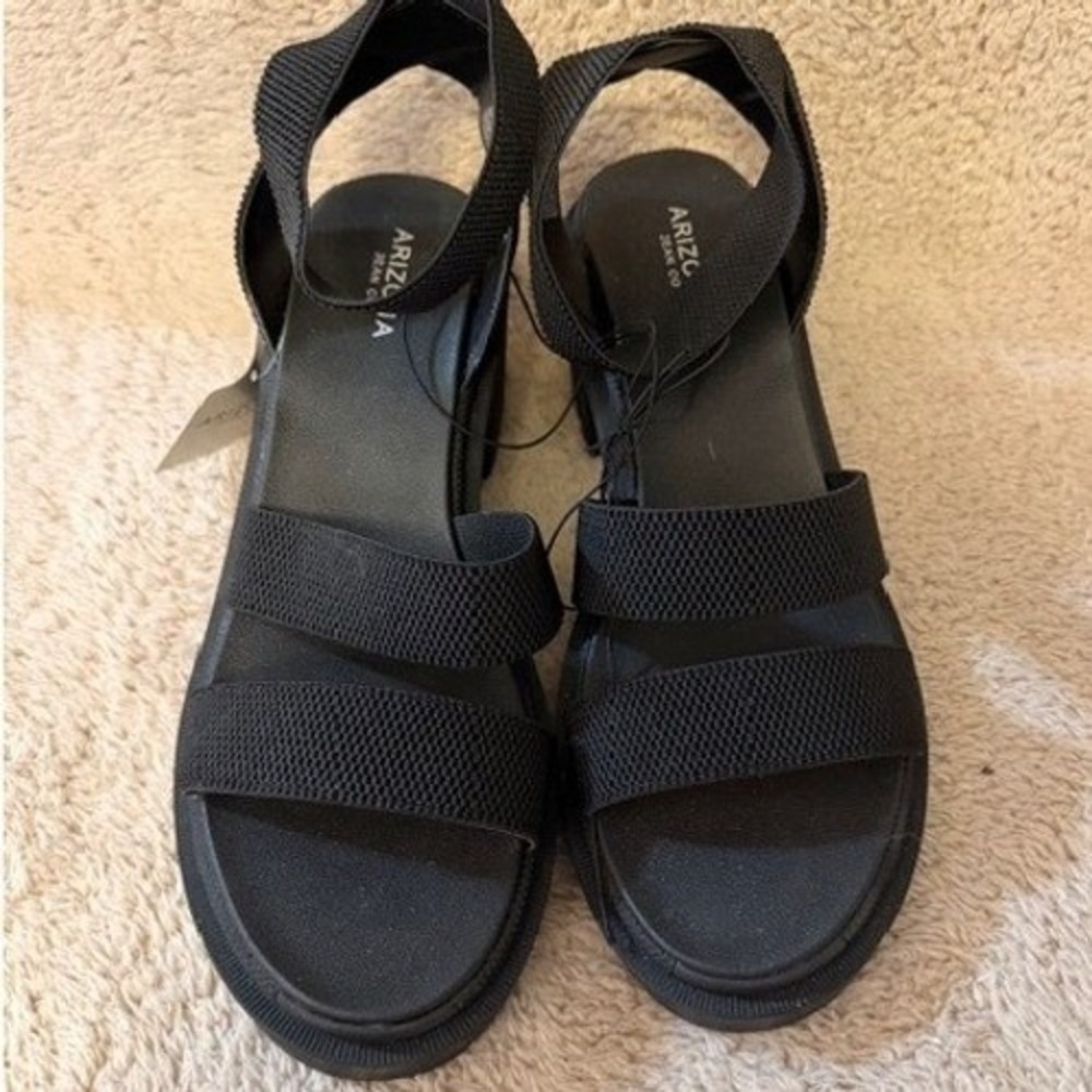 Arizona Jean Co AZ Fawn Black Platform Strappy Lug Sole Sandals Womens 11 NEW